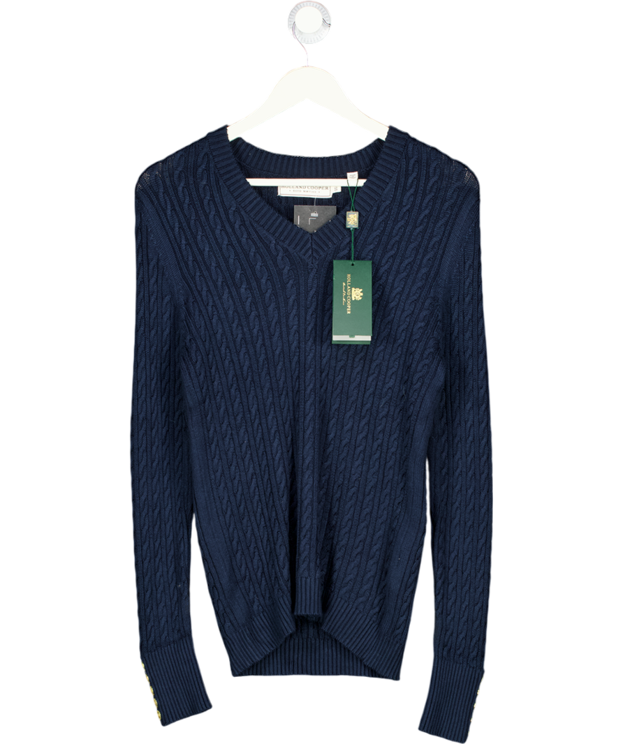 HOLLAND COOPER Navy Blue Seattle V-neck Cable Knit Jumper UK S