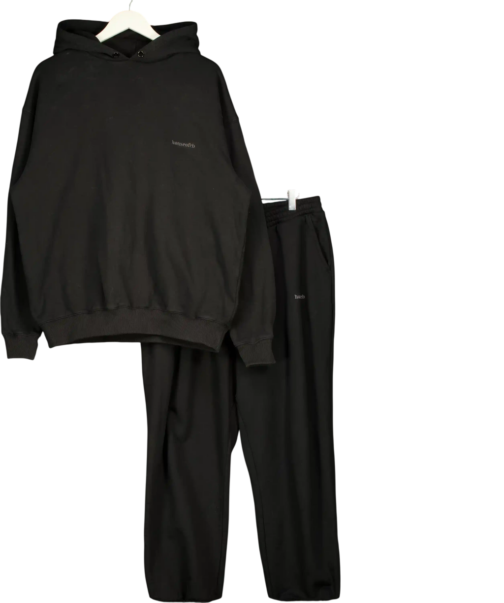 HOUSE OF CB Black Moss Cotton Fleece-back Oversized Hoodie & Joggers UK XL