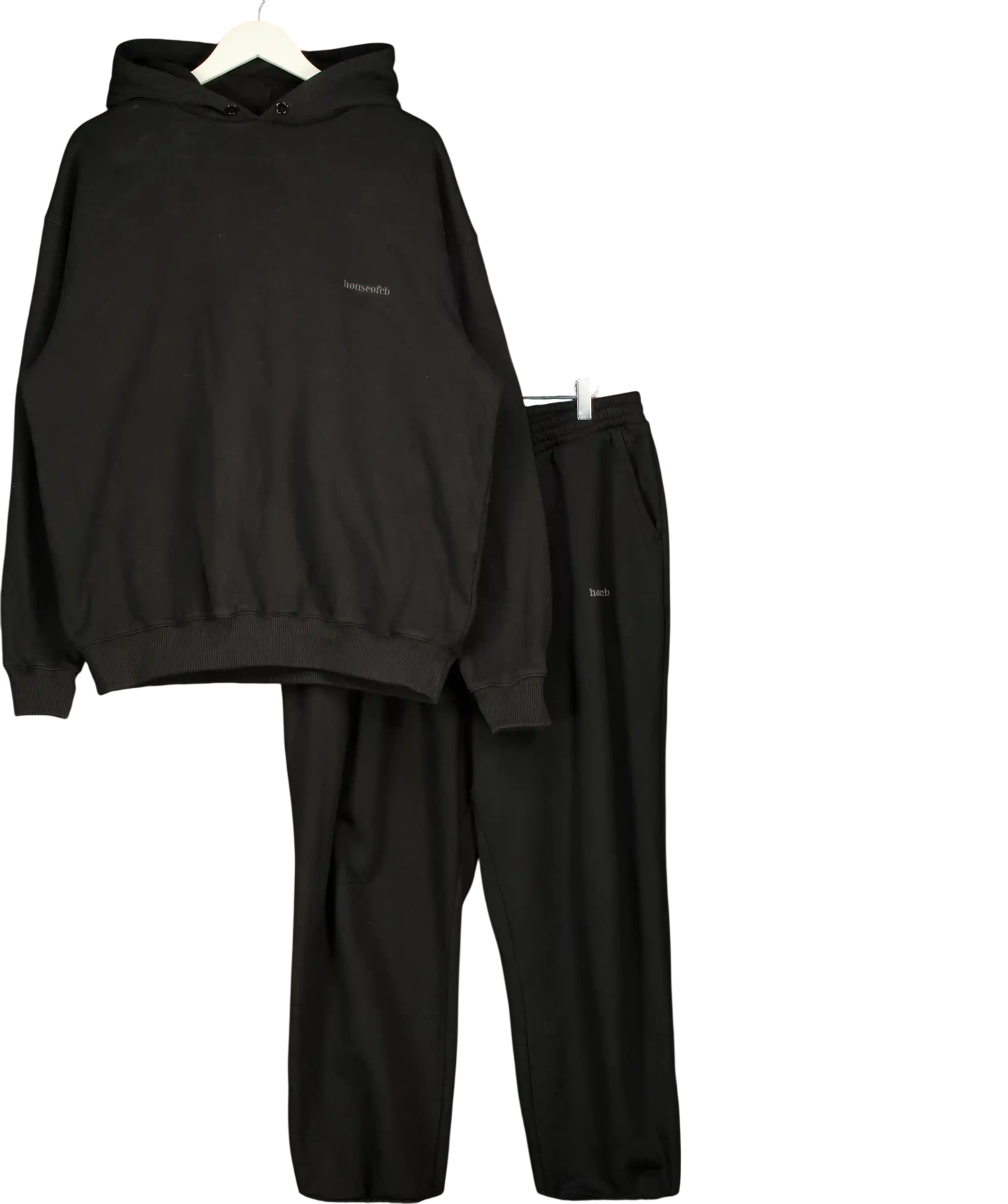 HOUSE OF CB Black Moss Cotton Fleece-back Oversized Hoodie & Joggers UK XL
