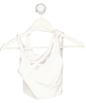 Bo + Tee White Seamless Soft Rib Asymmetric Sports Bra UK S
