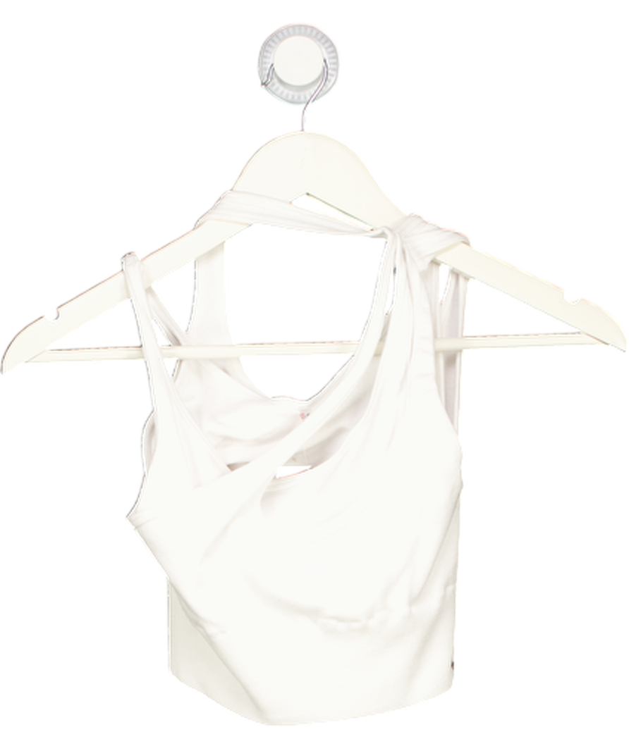 Bo + Tee White Seamless Soft Rib Asymmetric Sports Bra UK S
