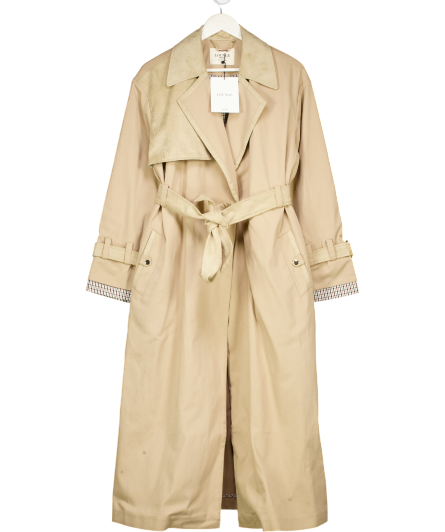 LOUNGE Beige Suedette Trim Trench Coat UK 10
