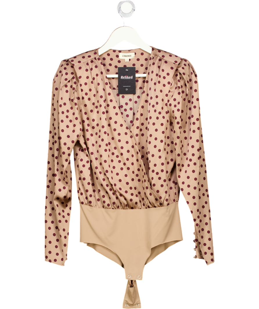 L'agence Beige Brenda Puff Sleeve Bodysuit UK S
