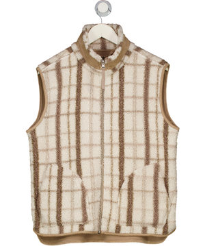 CHELSEA PEERS Borg Fleece Plaid Reversible Gilet, Off White/brown UK S