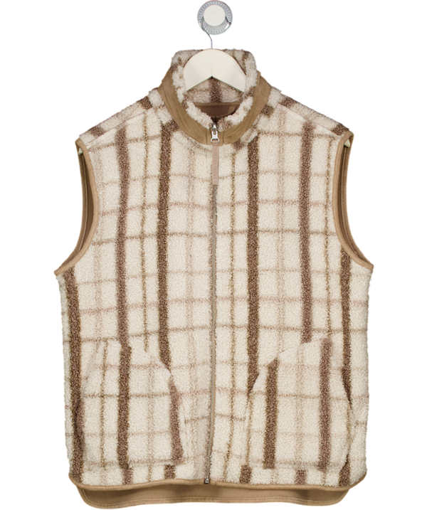 CHELSEA PEERS Borg Fleece Plaid Reversible Gilet, Off White/brown UK S