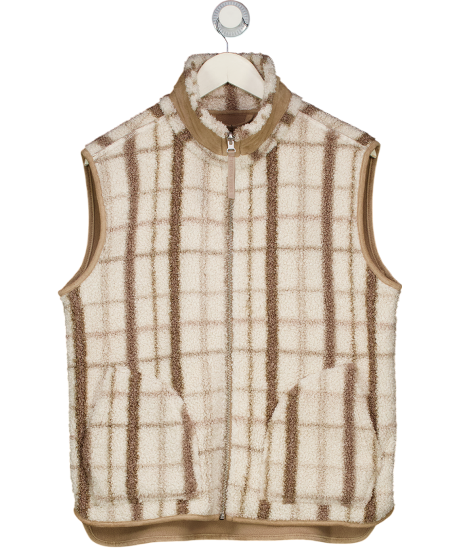 CHELSEA PEERS Borg Fleece Plaid Reversible Gilet, Off White/brown UK S