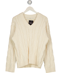 4th & Reckless Cable Knit V Neck Jumper In Cream UK 8