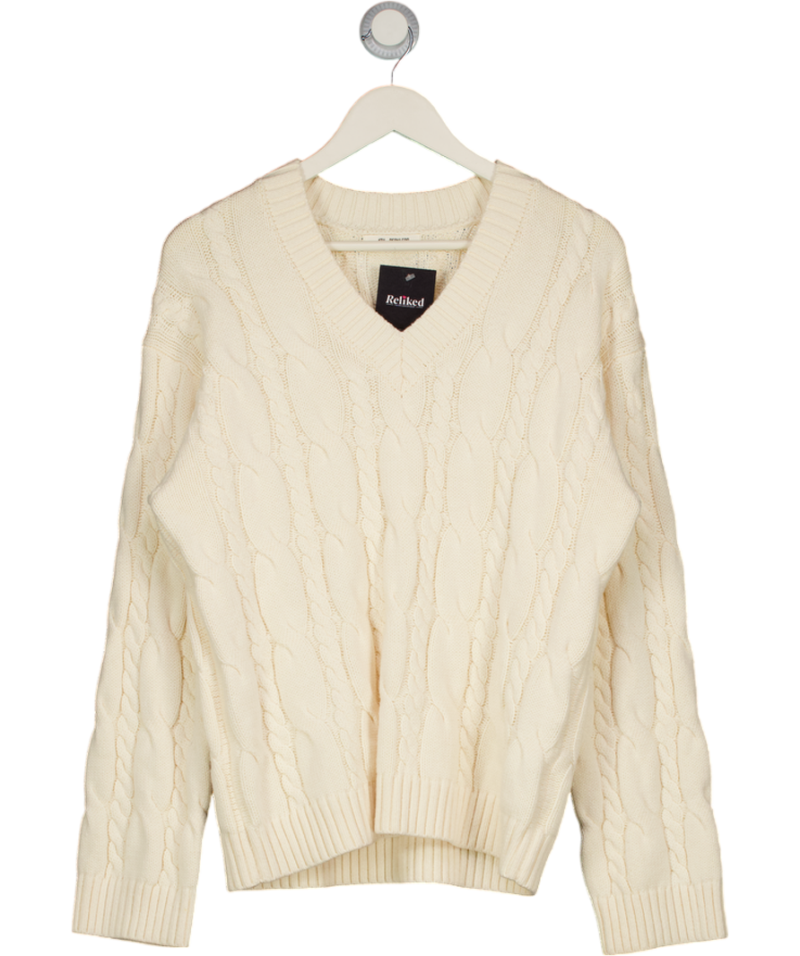 4th & Reckless Cable Knit V Neck Jumper In Cream UK 8