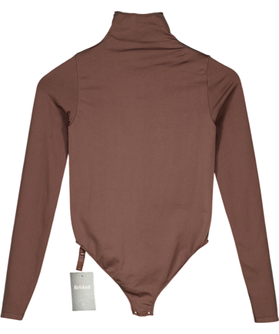 SKIMS Chocolate Brown High Neck Seamless Bodysuit UK S/M
