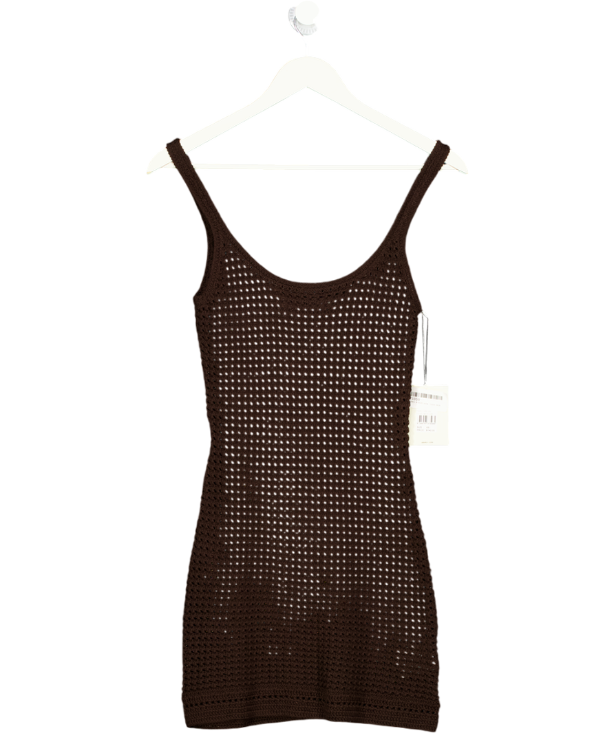 VENROY Dark Chocolate Brown Crochet Cami Mini Dress UK XS