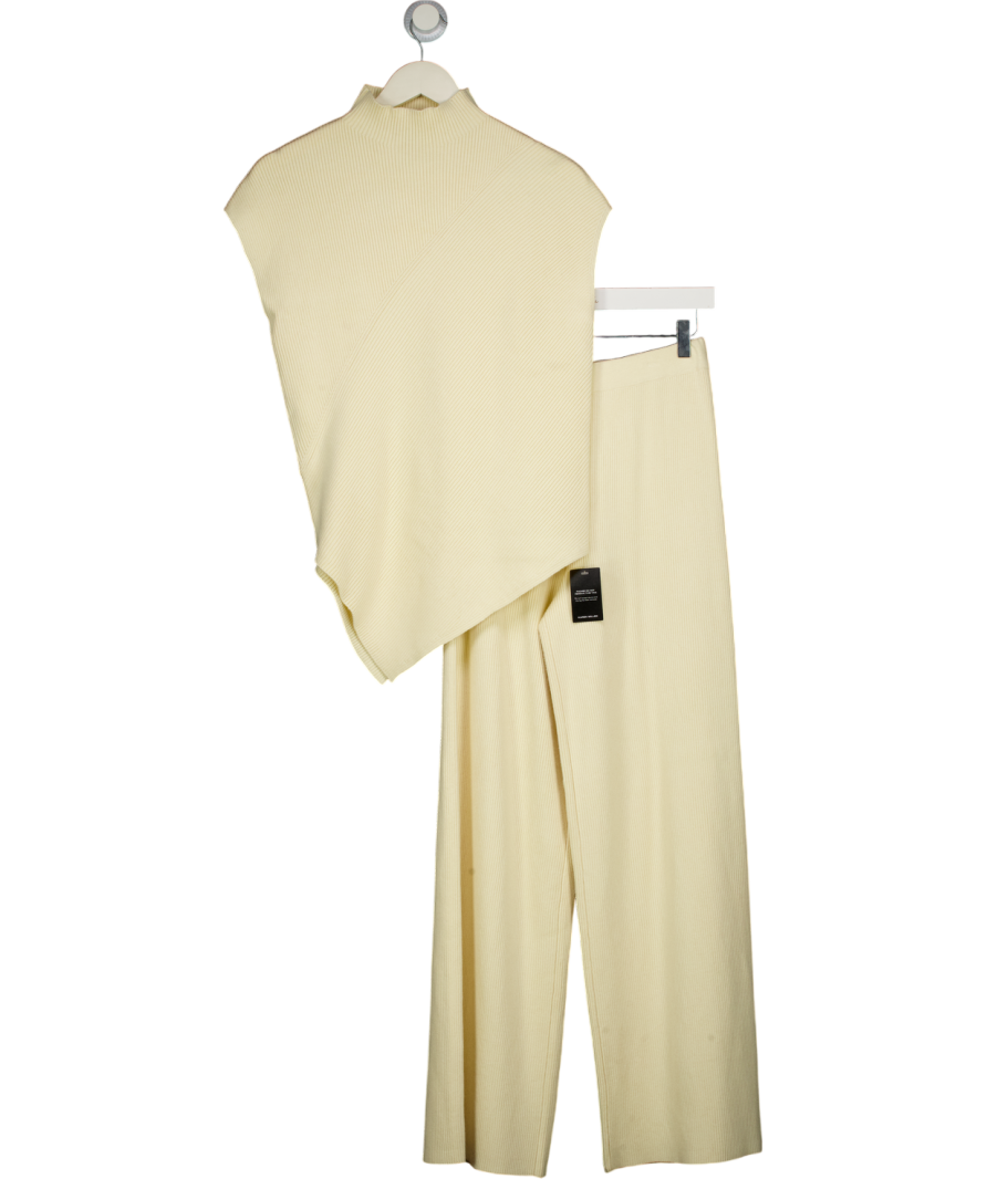 Karen Millen 2-piece Cream Soft Ribbed Asymmetric Hem Knitted Top And Trouser Set UK S
