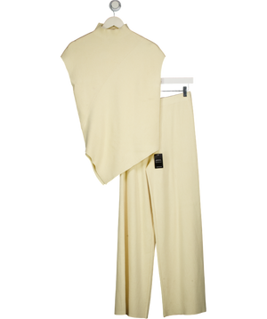 Karen Millen 2-piece Cream Soft Ribbed Asymmetric Hem Knitted Top And Trouser Set UK S