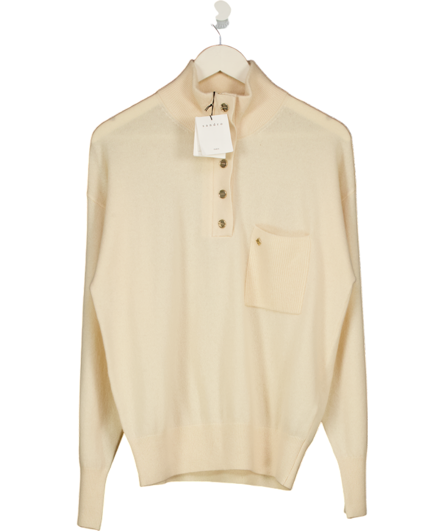 SANDRO Cream Marvin High-neck 100% Cashmere Jumper Sz 3 UK 12