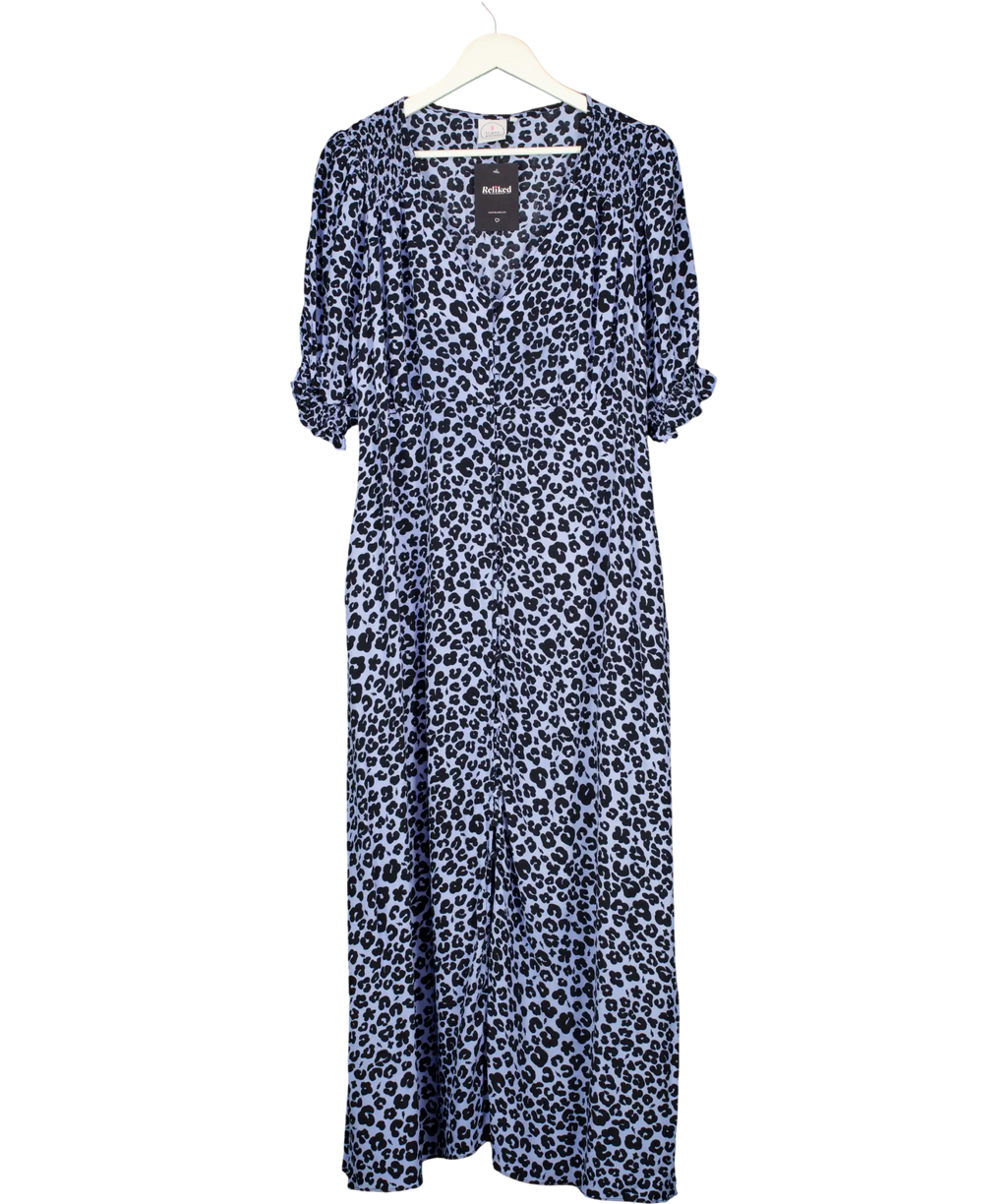 SCAMP & DUDE Blue Cheetah Button Front Midi Tea Dress UK 20