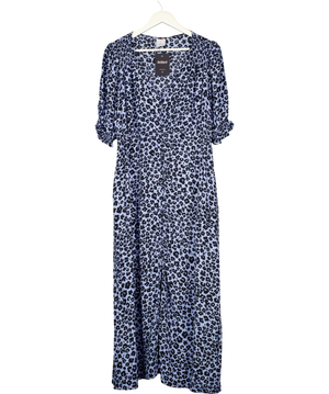 SCAMP & DUDE Blue Cheetah Button Front Midi Tea Dress UK 20