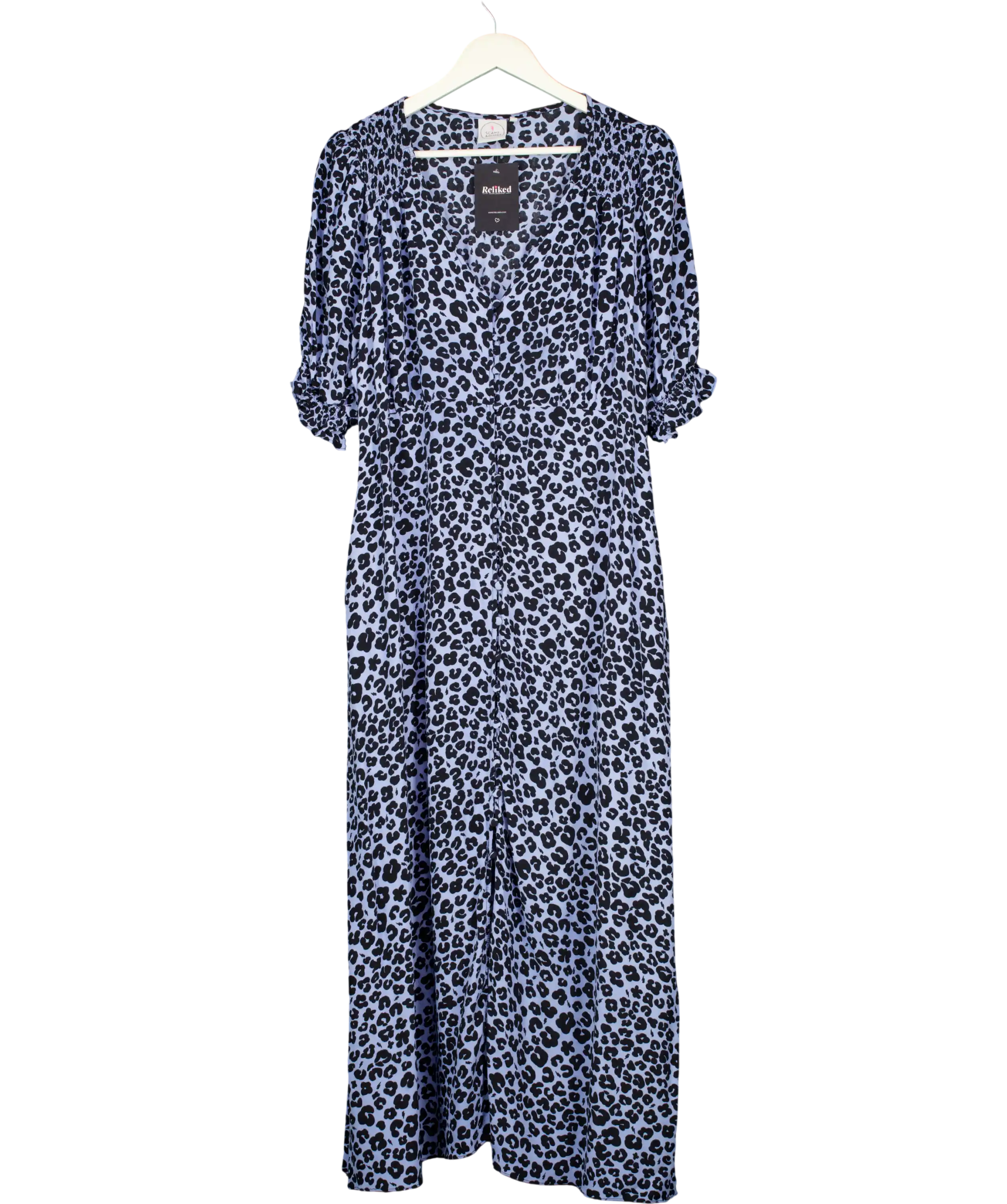 SCAMP & DUDE Blue Cheetah Button Front Midi Tea Dress UK 20
