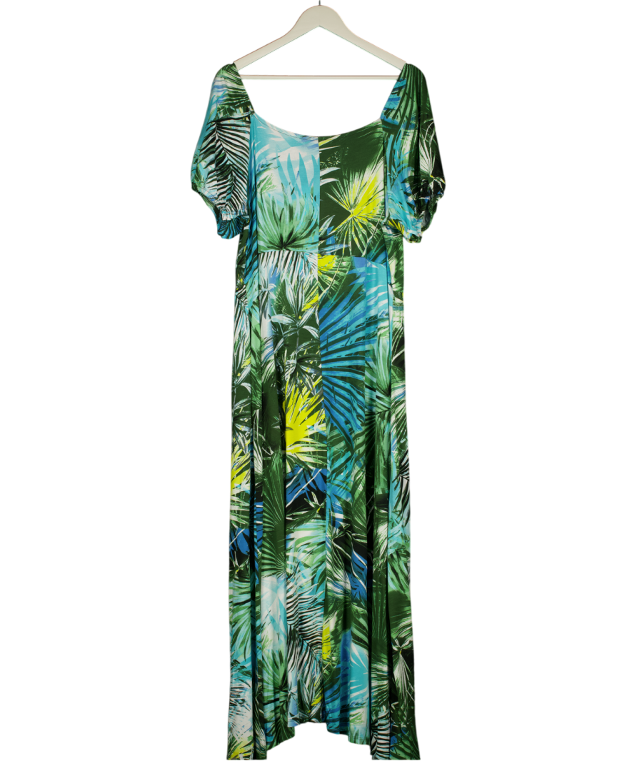 YOURS Blue & Green Tropical Print Wrap Front Midi Dress UK 20
