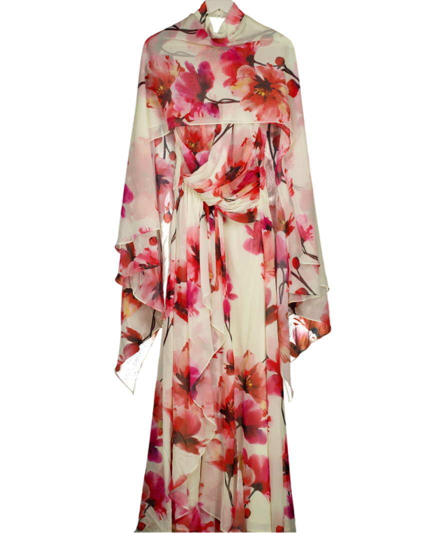 KAREN MILLEN Cream Floral Print Crinkle Cross Front Georgette Woven Maxi Dress UK 6