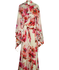 KAREN MILLEN Cream Floral Print Crinkle Cross Front Georgette Woven Maxi Dress UK 6