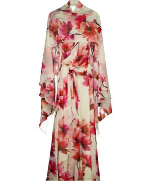 KAREN MILLEN Cream Floral Print Crinkle Cross Front Georgette Woven Maxi Dress UK 6