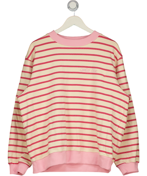 WHITE FOX Cream Cream& Pink Striped Embroidered Logo Sweatshirt UK M/L