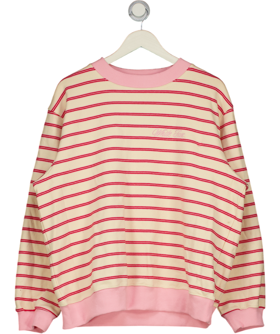 WHITE FOX Cream Cream& Pink Striped Embroidered Logo Sweatshirt UK M/L