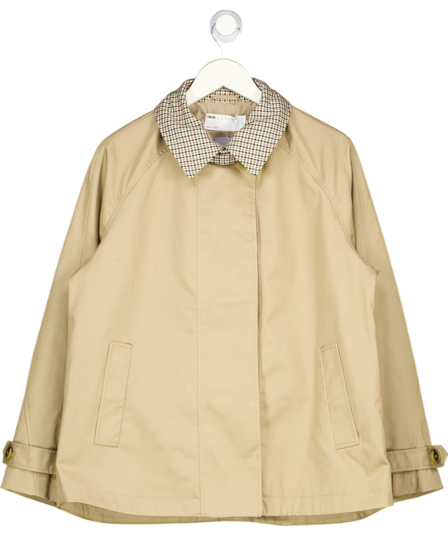 ASOS Design Cape Detail Trench With Check Liner In Rye Beige UK S