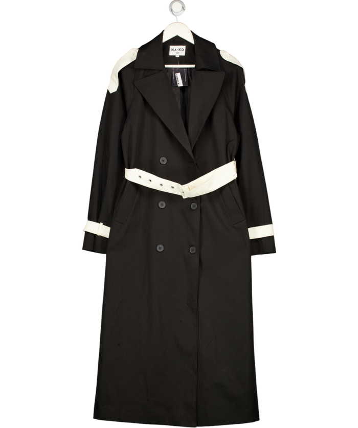 NA-KD Double Buttoned Trenchcoat - Black / Ivory UK 10