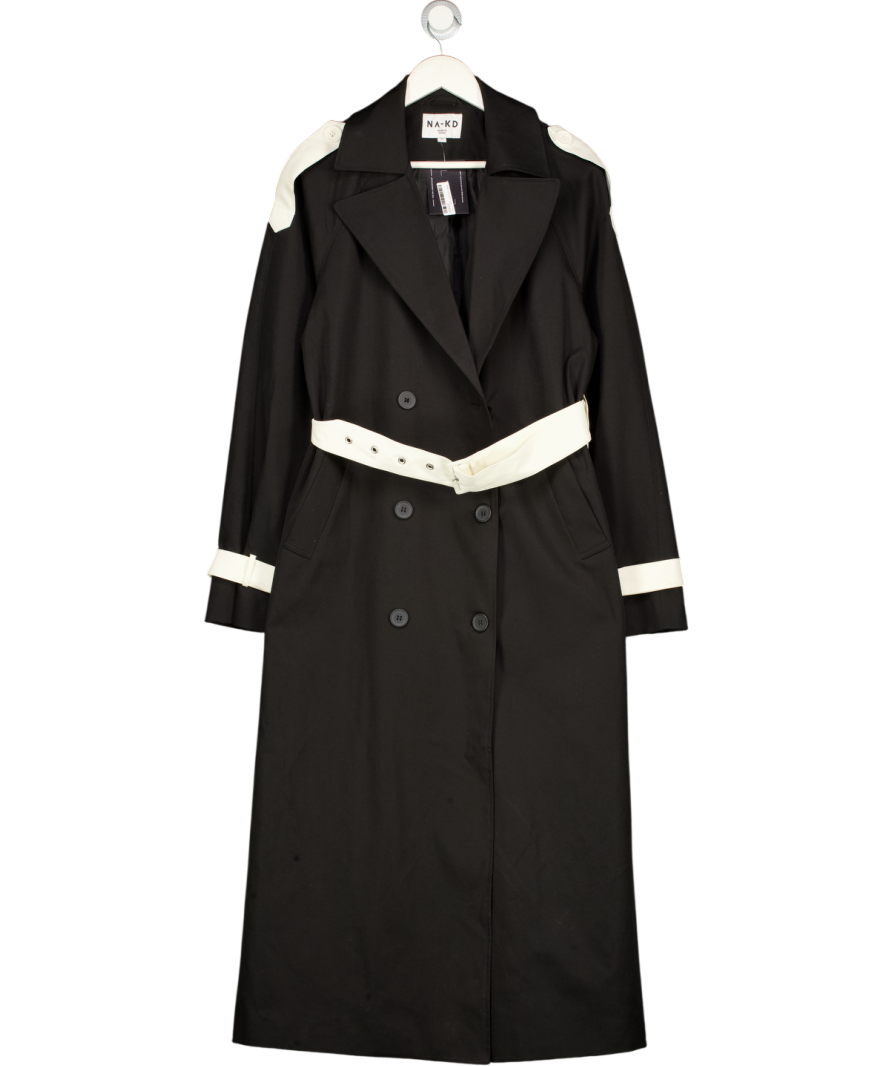 NA-KD Double Buttoned Trenchcoat - Black / Ivory UK 10