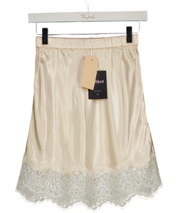 SINEAD KEARY Cream Satin Lace Hem Mini Skirt UK XS
