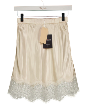 SINEAD KEARY Cream Satin Lace Hem Mini Skirt UK XS
