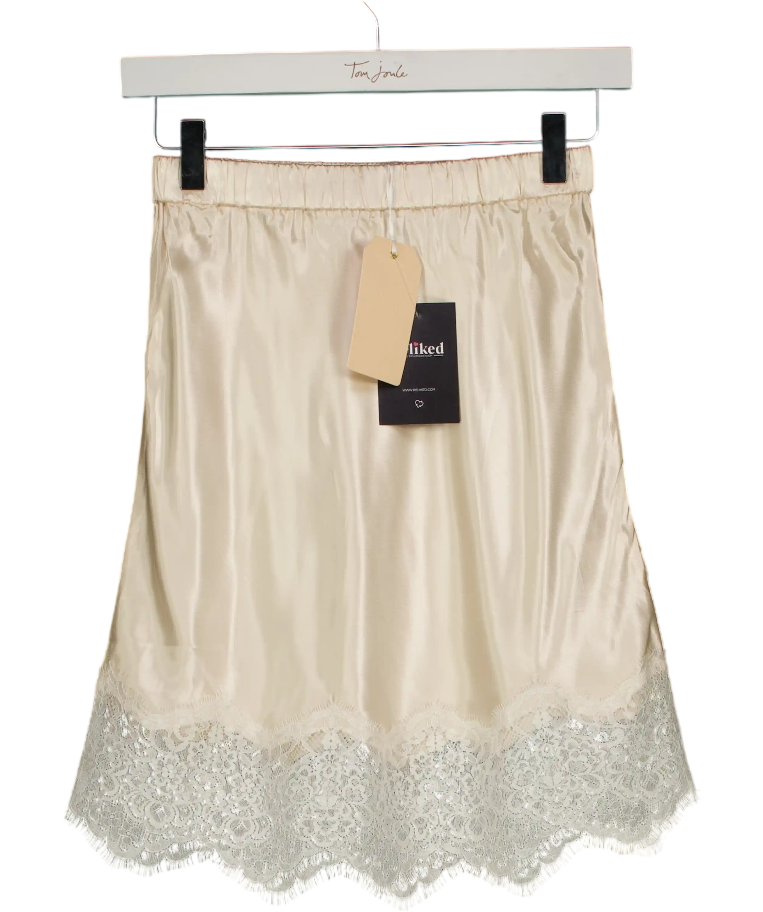 SINEAD KEARY Cream Satin Lace Hem Mini Skirt UK XS