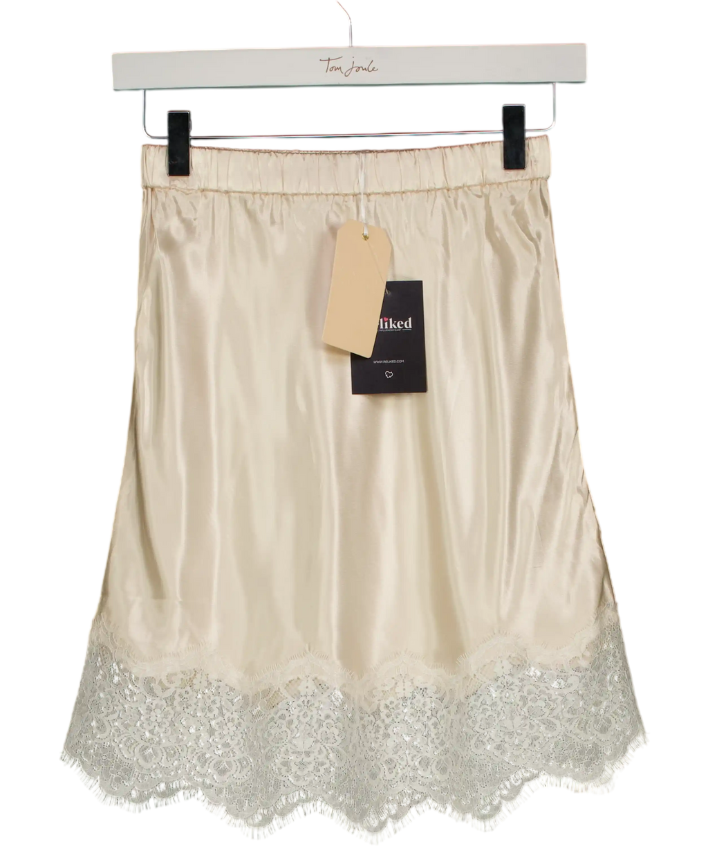 SINEAD KEARY Cream Satin Lace Hem Mini Skirt UK XS