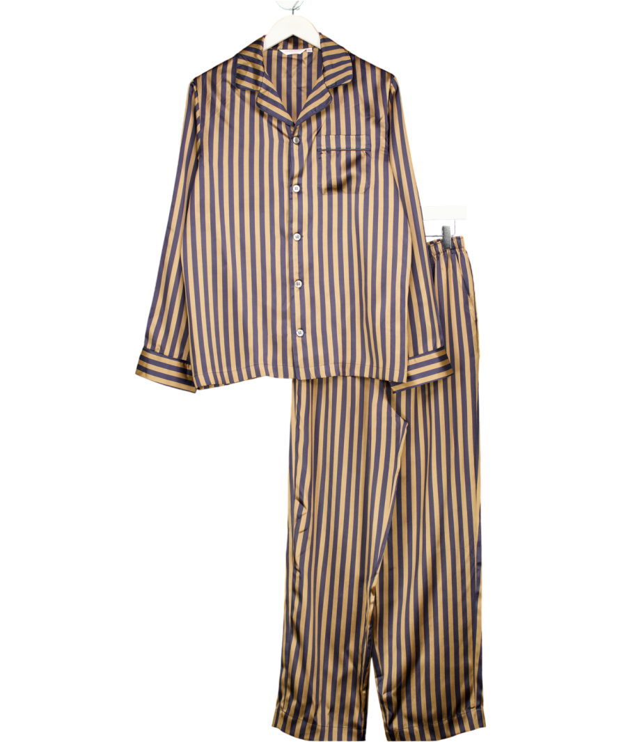Derek Rose Blue Silk Striped Pyjamas UK S