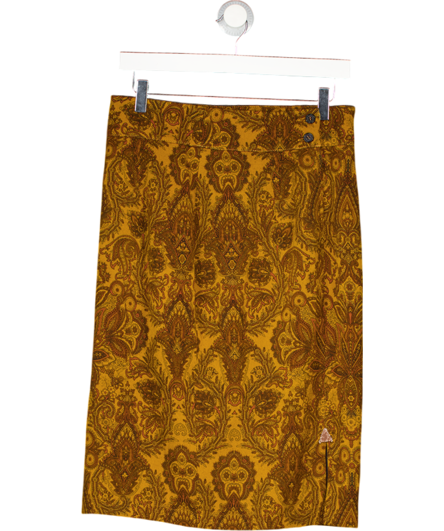 BYBLOS Vintage Mustard Yellow Wool Blend Paisley Print Pencil Skirt It46 UK 14
