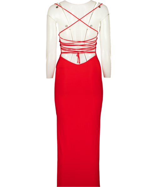 AYM STUDIOS Red Laced Back Maxi Dress UK XS