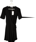 NA-KD Black Puff Sleeve Wrap Mini Dress UK 6