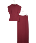 RIVER ISLAND 2-piece Burgundy Red Jersey High Neck Top And Maxi Skirt Set UK XS