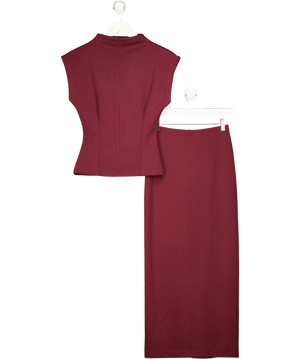 RIVER ISLAND 2-piece Burgundy Red Jersey High Neck Top And Maxi Skirt Set UK XS