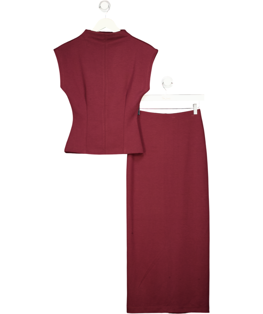 RIVER ISLAND 2-piece Burgundy Red Jersey High Neck Top And Maxi Skirt Set UK XS