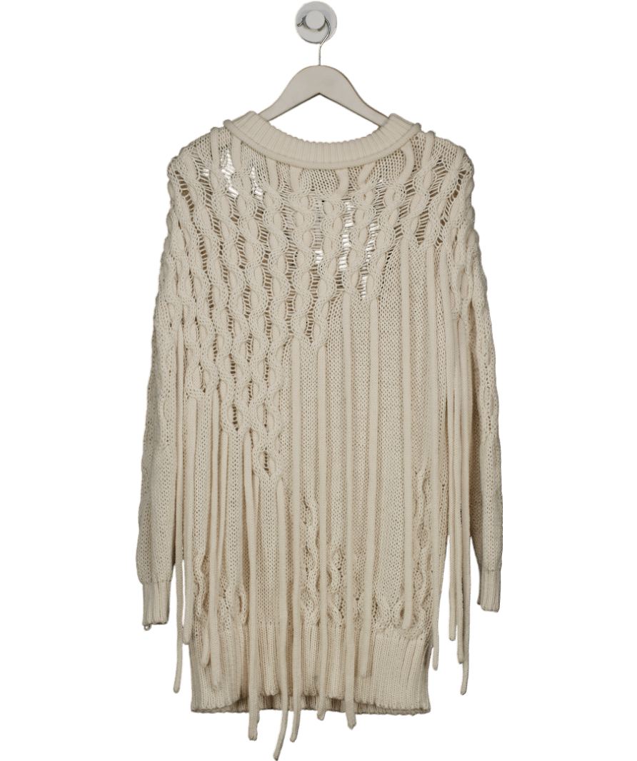 91 LAB Cream Cable Knit Jumper Dress With Fringe One Size - Reliked