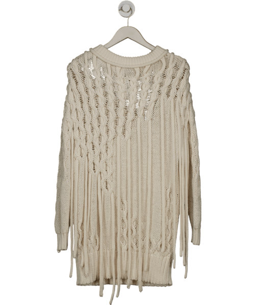 91 LAB Cream Cable Knit Jumper Dress With Fringe One Size - Reliked