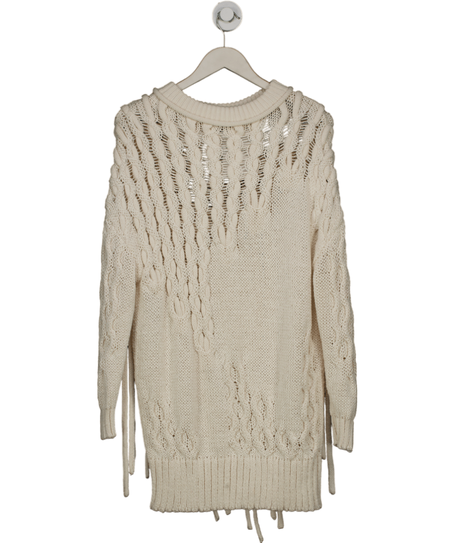 91 LAB Cream Cable Knit Jumper Dress With Fringe One Size - Reliked