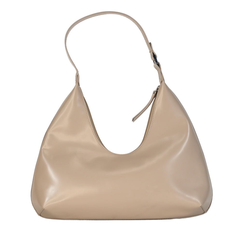 BY FAR Beige Amber Semi Patent Leather Shoulder Bag