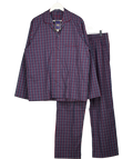 THE SAVILLE ROW COMPANY Navy Blue / Burgundy Check Cotton Pyjama Set UK L