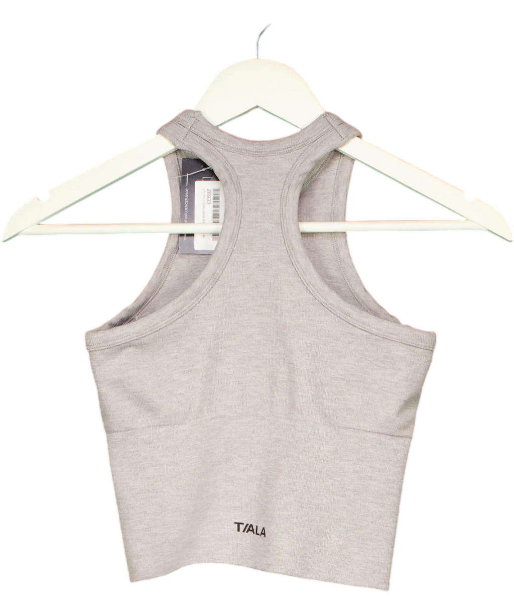 TALA Sculpt Seamless Ribbed Racerback Sports Bra Light Grey Marl UK S