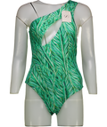 SEACYCLE Green One Shoulder Print Cut Out Swimsuit UK 6