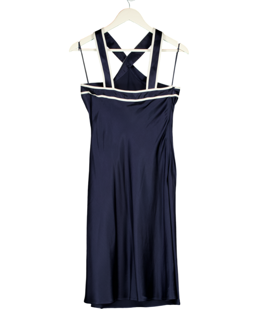 LILYSILK Blue Navy Bue / Ivory Glossy Camellia Silk Halter-neck Dress UK 8
