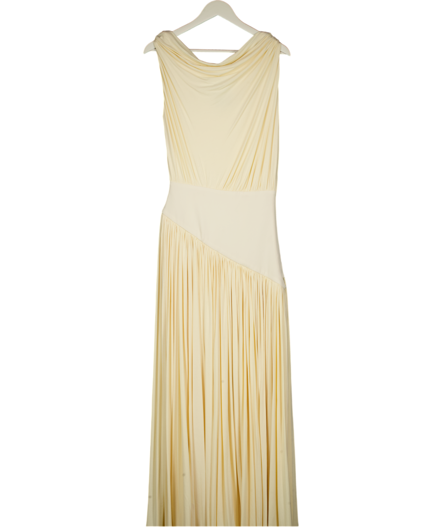 ABADIA Cream One-shoulder Asymmetric Draped Jersey-trimmed Stretch-bamboo Maxi Dress Us2 UK 6