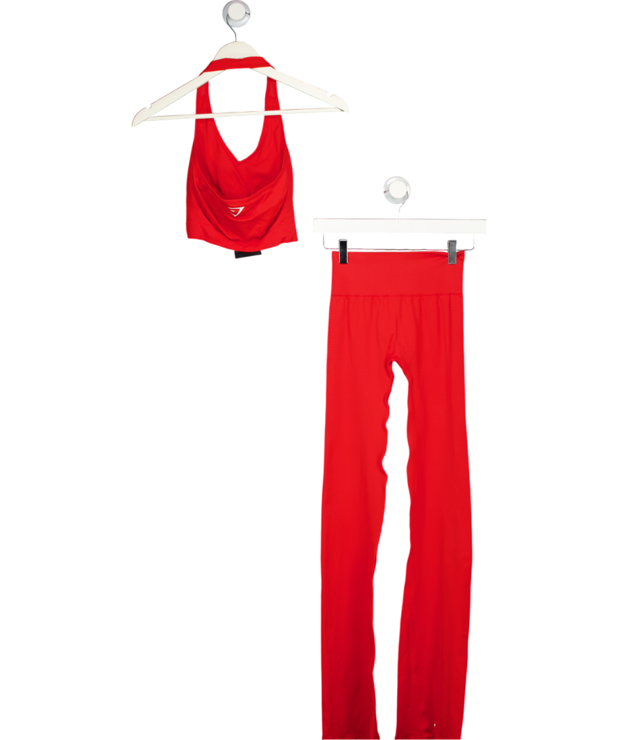 gymshark Red Vital Soft Leggings And Halter Neck Top UK XS